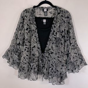 Studio 1940 2 Piece Metallic Thread Women’s Size 18-20W Black White Blouse Top